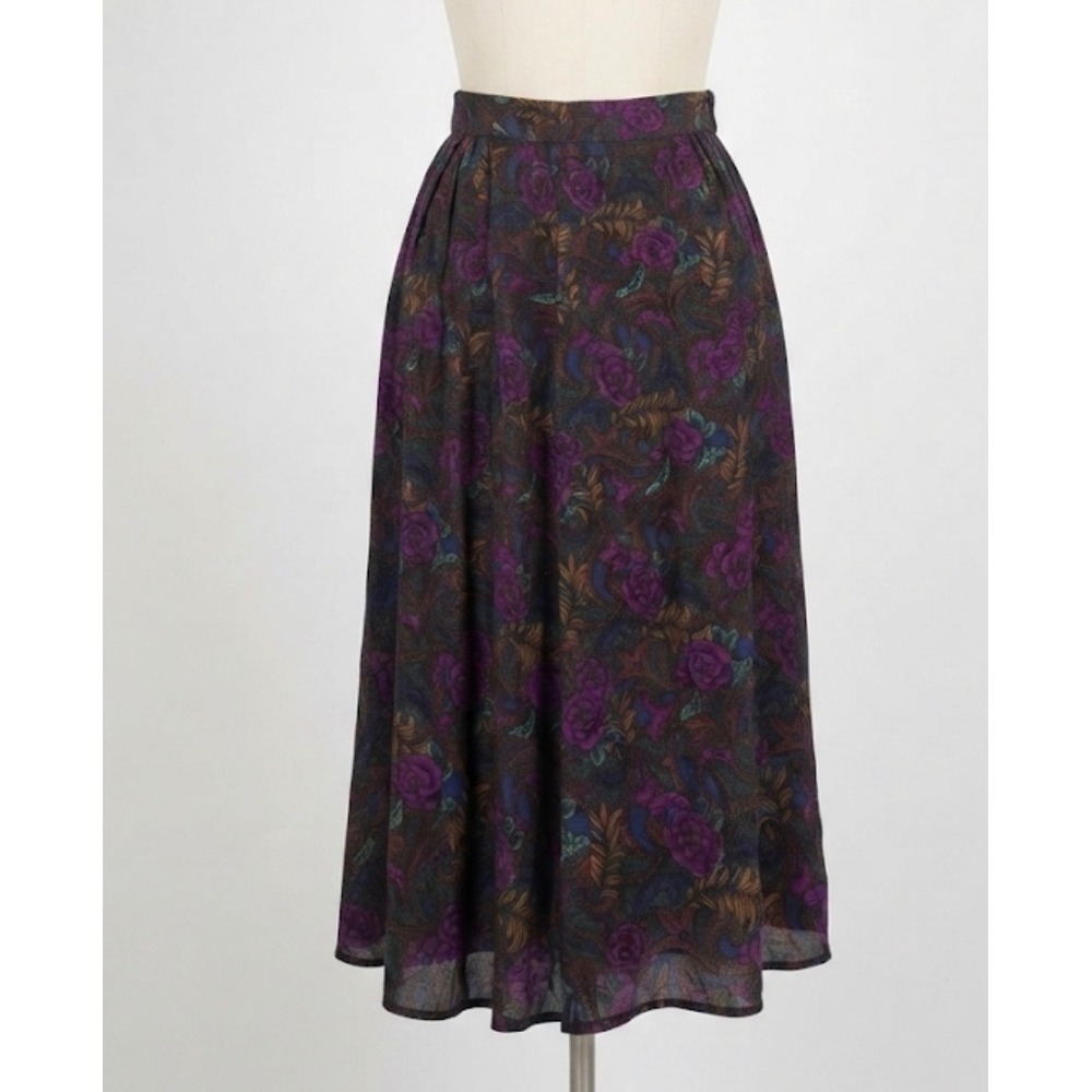 90s Floral Paisley Midi Skirt 14P Dark Romance‎ Goth Whimsigoth Purple Witchy